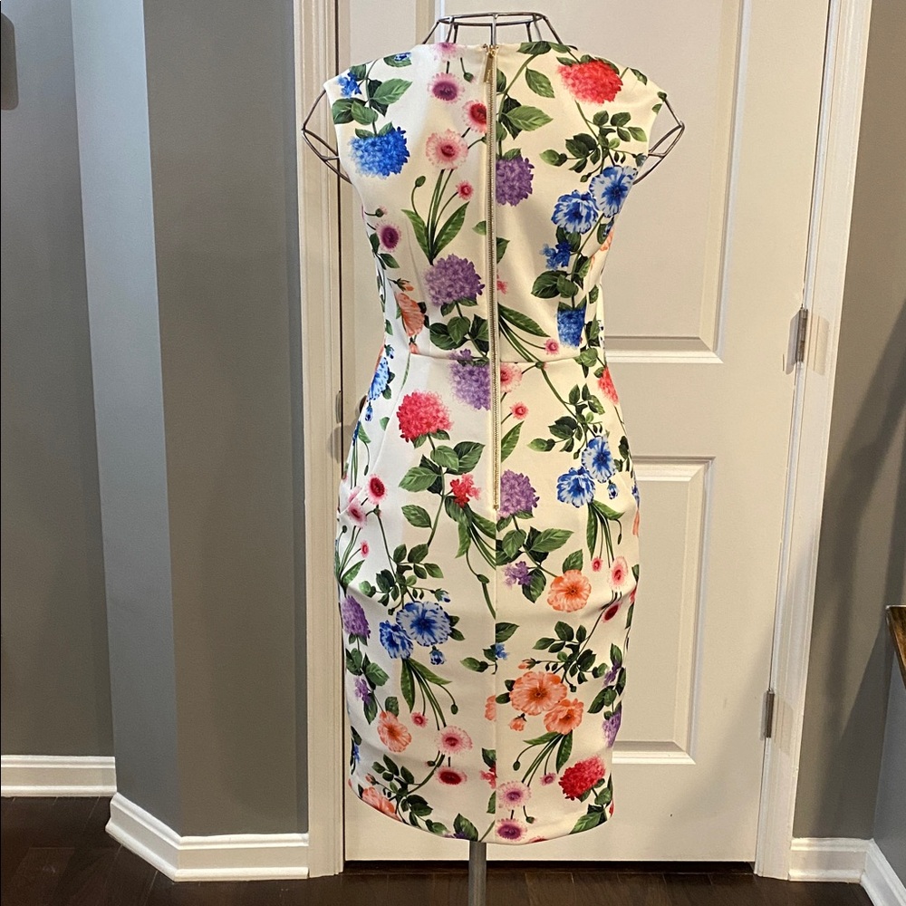 NWT Calvin Klein White Floral Midi Sheath Dress with Multicolor Blooms - Picture 3 of 8